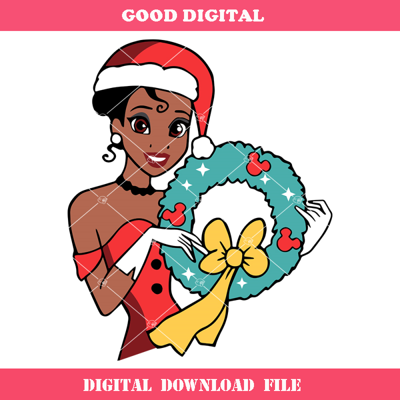 Christmas Princess Tiana with Santa Hat Svg, Christmas.jpg