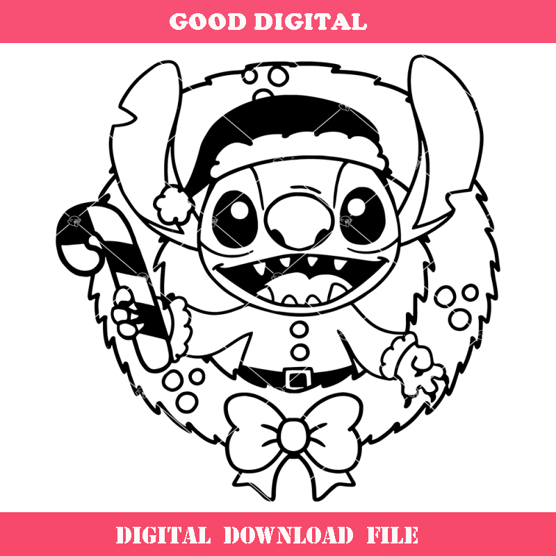 Christmas Wreath Svg, Cute Stitch Christmas Svg.jpg