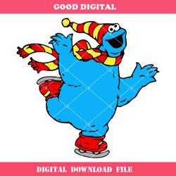 cookie monster santa svg, skating cookie monster svg, winter
