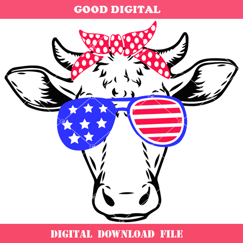Cow with American Flag Sunglasses Svg, 4th of July Cow Svg.jpg