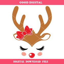 cute baby reindeer svg, girl christmas svg, reindeer face