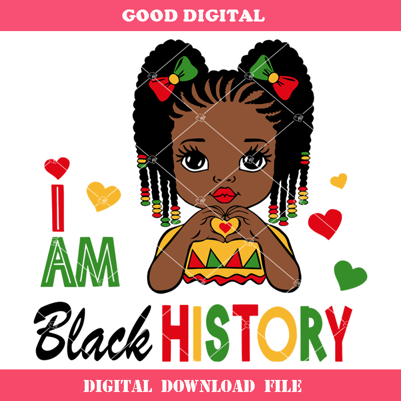Cute Black African American Kids Svg, I Am Black History.jpg