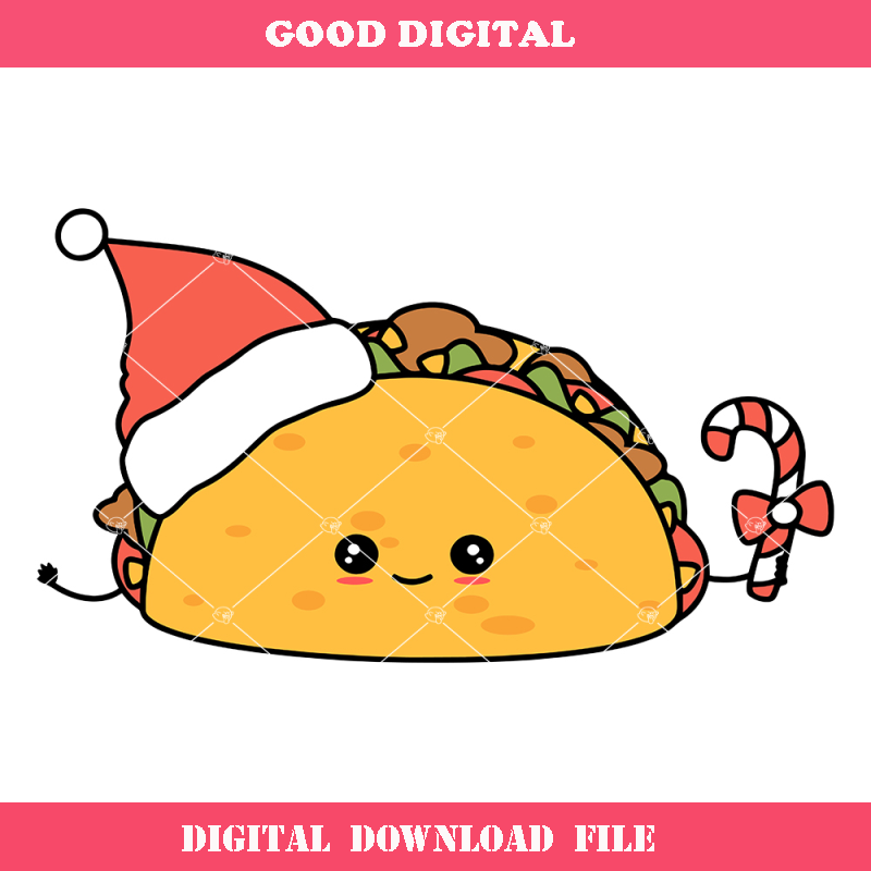 Cute Taco Character Christmas Svg, Taco with Santa Hat Svg.jpg