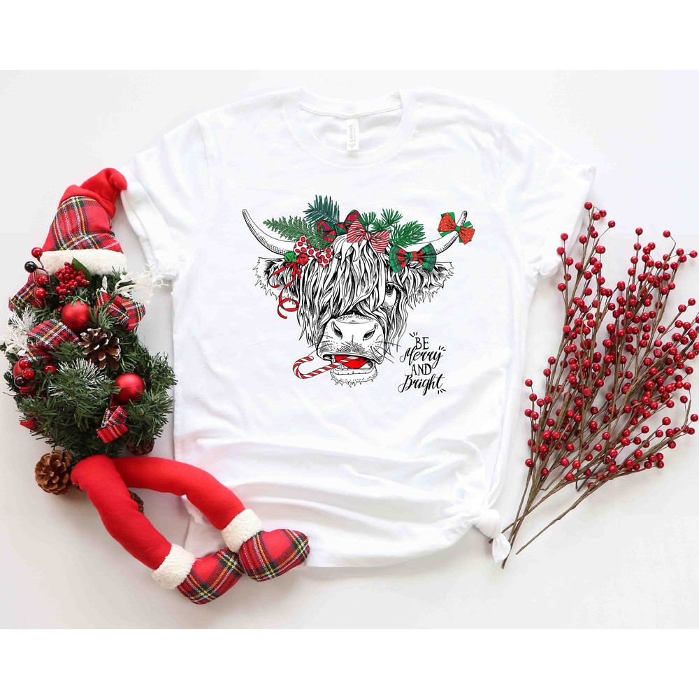 Cow Christmas Shirt, Merry Christmas Heifers Tee, Christmas Cow T-shirt, Highland Cow Farm Christmas Tshirt, Farmer Cow Animal Lover Shirt.jpg