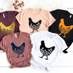 floral chicken shirt, chicken shirt, farm shirt, chicken lover shirt, womens chicken shirt, farm tees, chicken whisperer