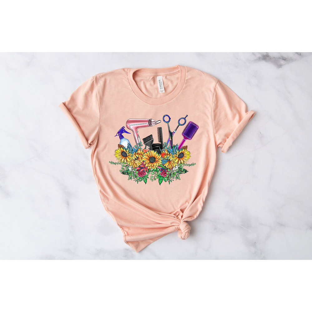Hair Stylist Bouquet T-Shirt, Hair Dresser Shirt, Licensed Hairapist, Gift For Hairdresser, Beautican Shirt, Hair Dresser Shirt, Boho Tee.jpg