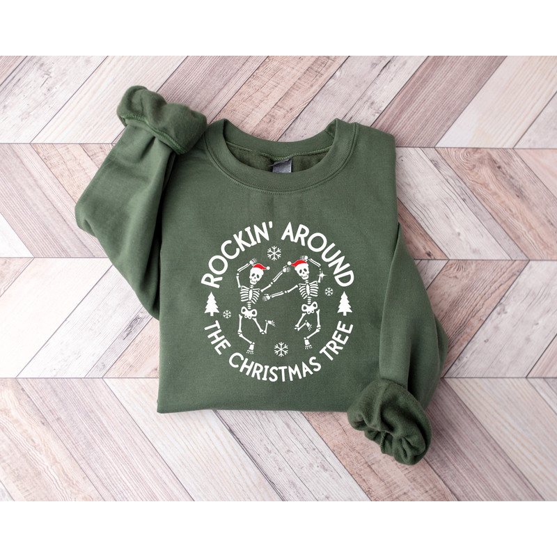 Rockin' Around the Christmas Tree Sweatshirt, Dancing Skeletons Shirt, Christmas Sweater, Christmas Gifts, Gift for him, Winter Clothing.jpg