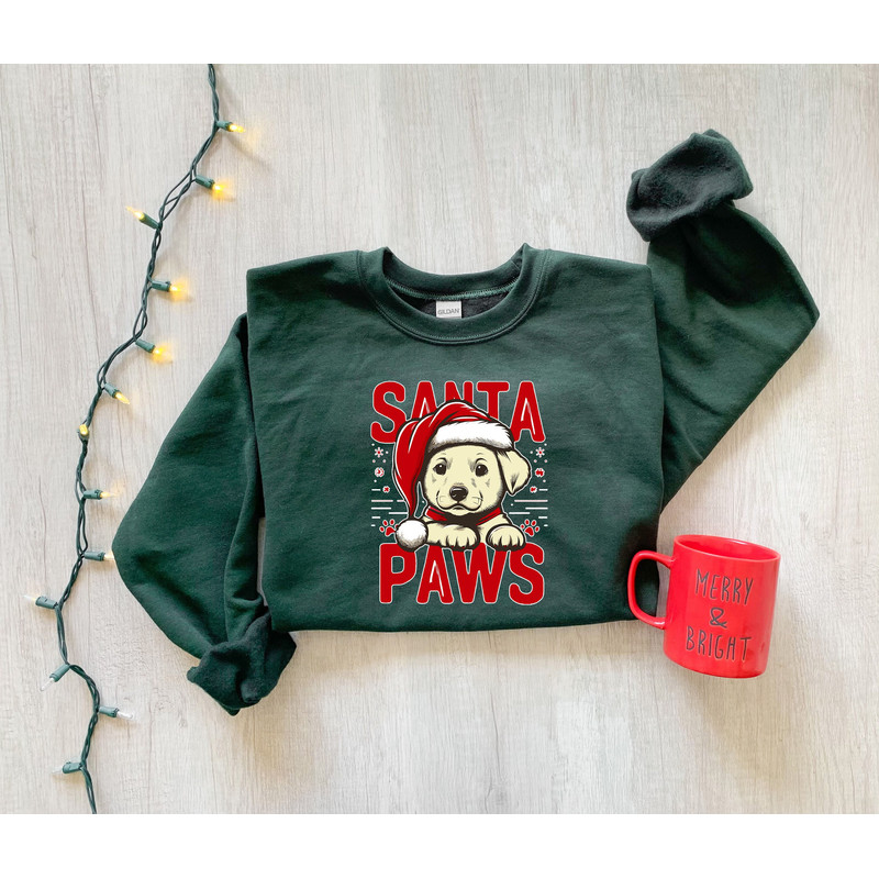 Santa Paws Sweatshirt, Cute Puppy Wearing Santa Claus Hat,  Dog Lover Shirt, Dog Lover Gift, Puppy Sweater,Christmas Women Tee,Sand Sweater.jpg