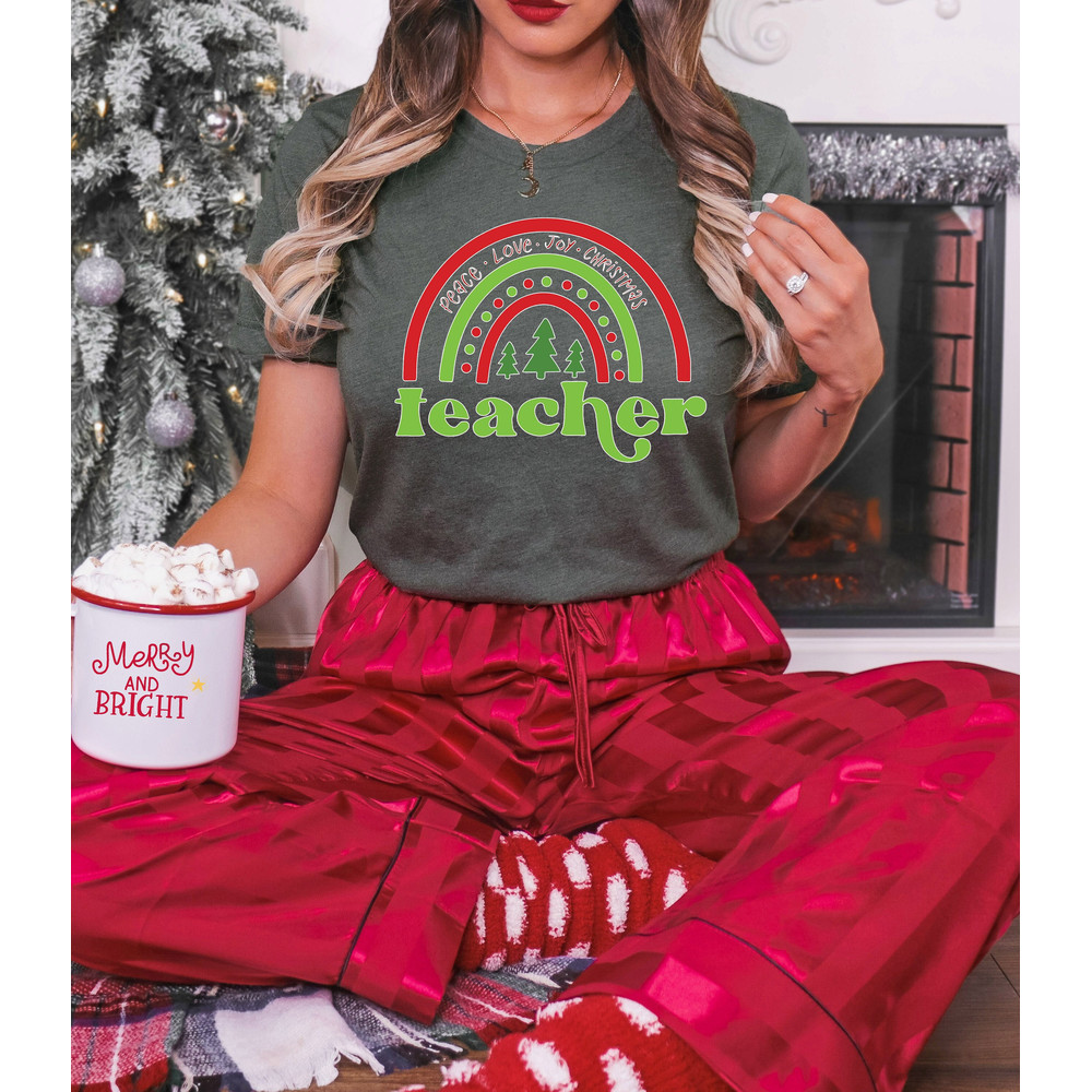 Teacher Christmas Rainbow Shirt, Christmas Teacher Shirt, Teacher Appreciation, Winter Holiday Sweatshirt, Gift for Christmas, Teacher Gift.jpg