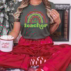 teacher christmas rainbow shirt, christmas teacher shirt, teacher appreciation, winter holiday sweatshirt, gift for chri