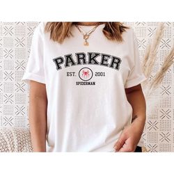 parker tshirt, super hero shirt, parker est 2001, marvel tshirt, spiderman t shirt, spider-man shirt, avengers shirt, ma