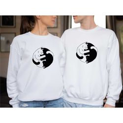 yin and yang sweater, matching sweatshirt, cat lover gift, funny couple jumper, valentines day gift, japanese jumper, mo