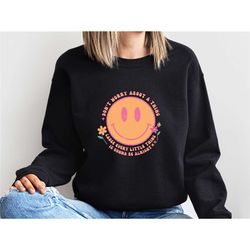 boho sweatshirt, positivity hoodie, don't worry about, retro smiley face, positive hoodie, mental health gift, hippie ou