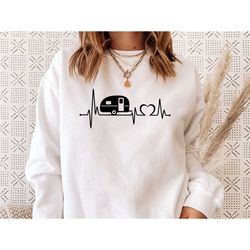 camping sweatshirt, camping heartbeat, camper sweater, holiday jumper, adventure sweater, cute outdoor jumper, womens ca