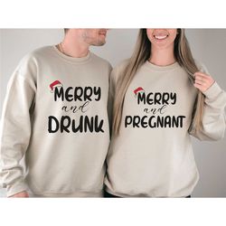 couples christmas, christmas pregnancy, merry and pregnant, merry and drunk, funny couple, matching christmas, merry chr