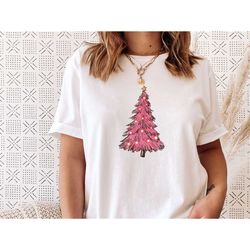 cute christmas shirt, christmas tree shirt, pink christmas tree, kids xmas tshirt, women christmas, pink christmas shirt