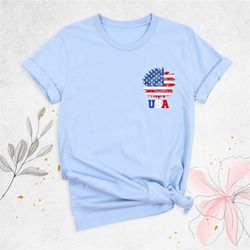 american flag sunflower shirt, pocket size usa flag flower shirt, usa flag flower tee, patriotic sunflower shirt, indepe