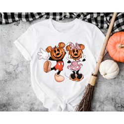 mickey and minnie halloween couple tee, mickey pumpkin shirt, minnie pumpkin t-shirt, disney halloween gift shirt, funny