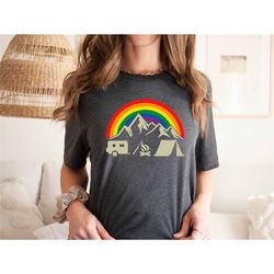 i'd hike that shirt, rainbow hiking shirt, retro hiking gift, adventure lover shirt, camper shirt, nature lover, mountai