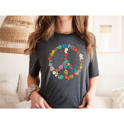 hippie peace sign shirt, boho peace shirt, floral peace symbol, wildflowers shirt, peace symbol shirt, graphic tees for