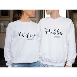 wedding sweatshirt, matching jumper, honeymoon sweatshirt, wifey hubby top, crewneck sweater, wife husband gift, wife bi