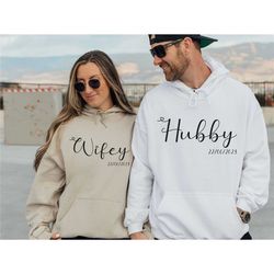 couples hoodie, wedding pullover, honeymoon hoodie, just married hoodie, wifey hubby hoodie, wife husband hoodie, newlyw