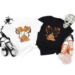 minnie fall shirt, mickey ear autumn castle shirt, disney fall couple shirt, disney fall trip, mickey ear pumpkin tee, d