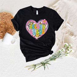 second grade leopard shirt, 2nd grade heart shirt, second grade student shirt, second grade teacher shirt, hello second
