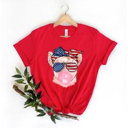 4th of july cat bubblegum, patriotic cat sunglasses bandana, bubble gum pig shirt, 4th of july gift, pig blowing bubble