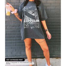 distressed led zeppelin unisex shirt comfort colors vintage rock band led zeppelin tour 70s music concert shirt oversize