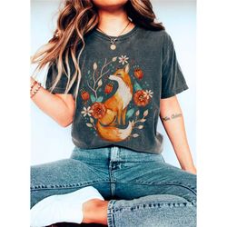 fall fox shirt comfort colors cottage core shirt vintage flowers tee wildflower shirt garden lover gift cottagecore tsh