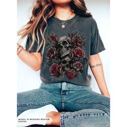 whimsigoth unisex tee comfort colors dark botanical goblincore dark academia dark floral fairycore grunge vintage skull