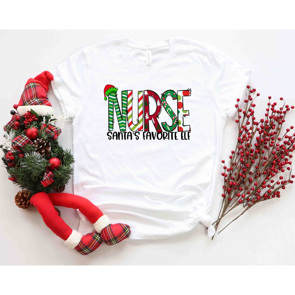 Nurse Santa's Favorite Elf Shirt, Nurse Shirt, Nurse Life Shirt, Cute Santa Tee, Christmas Shirt, Merry Christmas Gift for Nurse.jpg