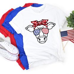 patriotic cow shirt, 4th of july t-shirt, independence day shirt, america flag, highland cow tee, cow bandana usa tees,