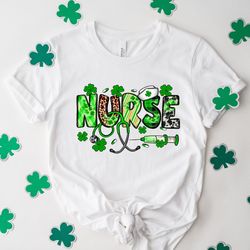 st.patricks lucky nurse shirt, irish women shirt, nurse lucky green, shamrock tee, nurse stethoscope t-shirt, irish nurs