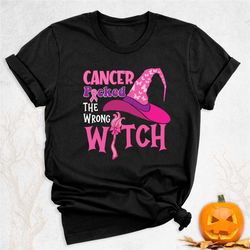breast cancer awareness shirt, cancer picked the wrong girl shirt, pink october shirt, pink witch t-shirt, breast cancer