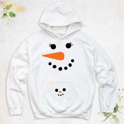 maternity snowman face sweatshirt, pregnancy sweatshirt, snowwoman sweater, new mom outfits, couple winter hoodie, match
