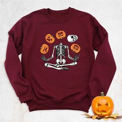 halloween skeleton yoga sweatshirt, namaste skeleton halloween hoodie, funny halloween pumpkin sweatshirt, witchy sweats