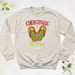 christmas flip flops sweatshirt, beach aloha christmas hoodie, tropical christmas july long sleeve shirt, hawaiian chris