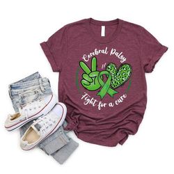 cerebral palsy fighter gift, cerebral palsy awareness shirts, green ribbon t-shirt, heart graphic tees, cerebral palsy t
