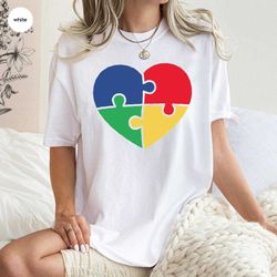autism support t-shirt, puzzle pieces shirt, heart graphic tees, neurodiversity tshirt, autism awareness shirts, gifts f