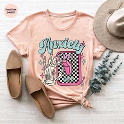 anxiety t shirt, mental health tshirt, anxiety gifts, skeleton graphic tees, depression tshirt, awareness vneck shirt, t