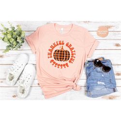thankful grateful blessed women's fall tshirt, autumn shirt, hello fall shirt, thanksgiving tee, cute fall shirts, fall