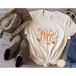 hello fall women's fall tshirt, autumn shirt, hello fall shirt, thanksgiving tee, cute fall shirts, fall graphic t-shirt