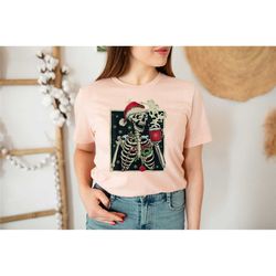 coffee lover christmas shirt, skeleton christmas shirt, santa skull christmas shirt, skull coffee xmas shirt, skull xmas