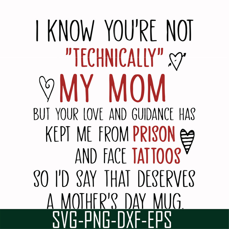 FN000539-I know you're not technical my mom but your love and guidance has kept me from prison and face tattoos so I'd say that deserves a mother's day mug svg,