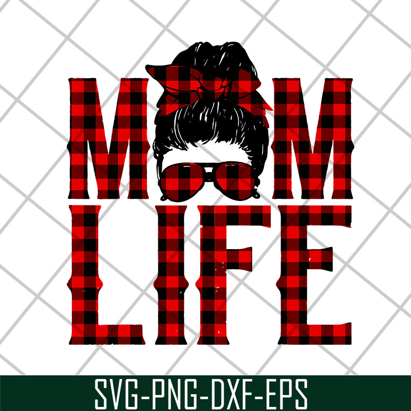 MTD23042140-Red plaid messy hair bun mom life svg, Mother's day svg, eps, png, dxf digital file MTD23042140.jpg