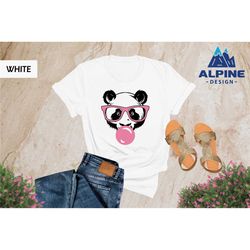 panda with glasses and bubble gum t-shirt, funny zoo animal lover shirt, cool panda shirt for women, cute panda tee , pa