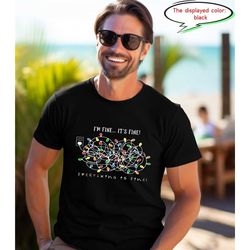 i'm fine everything is fine shirt, christmas sweatshirt, t-shirts women, christmas sweatshirt women, christmas lights sh
