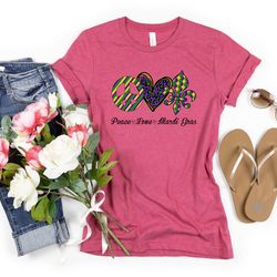 mardi gras shirt, peace love mardi gras t-shirt, mardi gras tees, mardi gras apparel, dudes and beads gift, fleur de lis